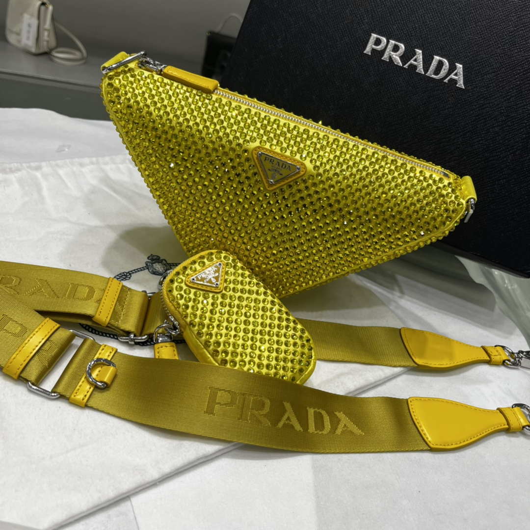 Prada 1NE190 Crystal-studded satin pouch Yellow - Default Title - View 9