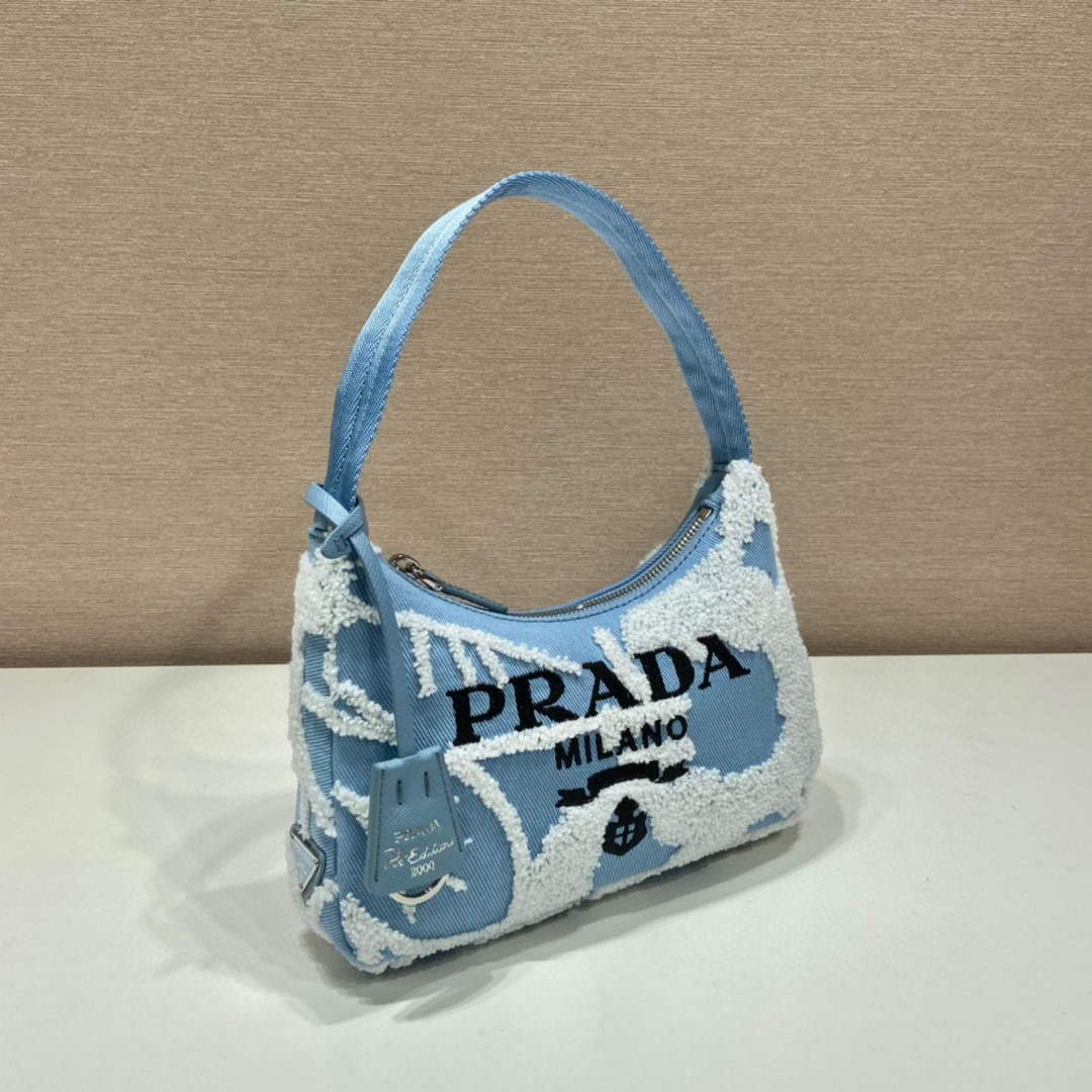 Prada 1NE515 Re-Edition 2000 embroidered drill mini bag blue white - Default Title - View 2