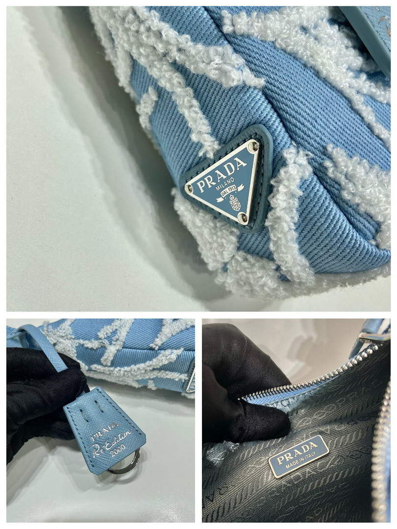 Prada 1NE515 Re-Edition 2000 embroidered drill mini bag blue white - Default Title - View 7