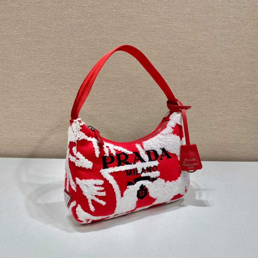 Prada 1NE515 Re-Edition 2000 embroidered drill mini bag Red white - Default Title - View 2