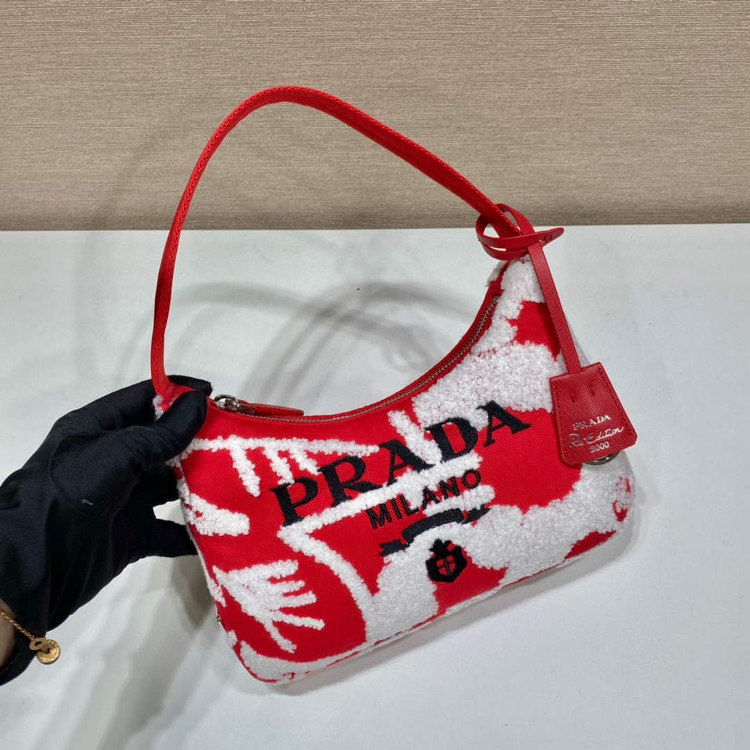 Prada 1NE515 Re-Edition 2000 embroidered drill mini bag Red white - Default Title - View 3