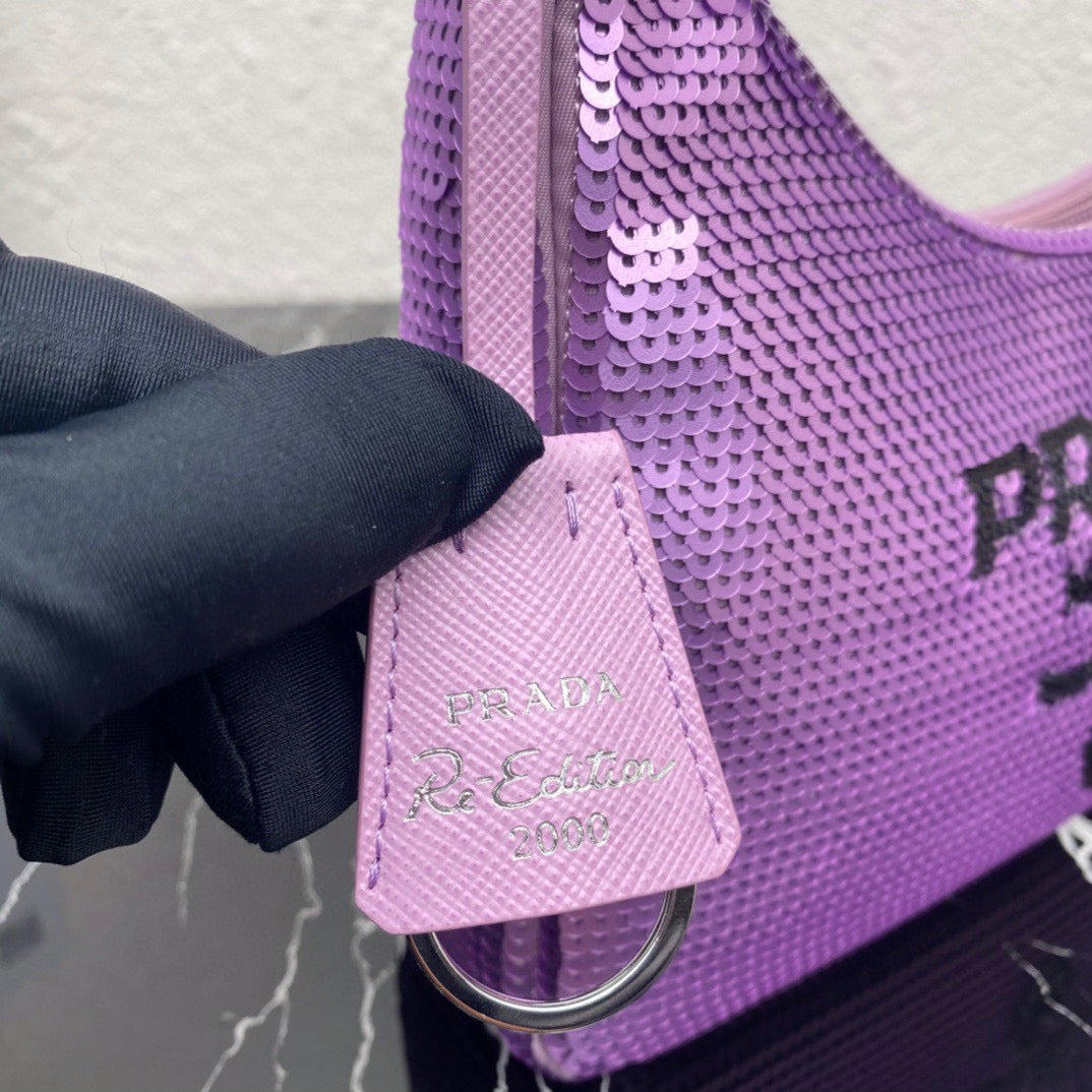 Prada 1NE515 Re-Edition 2000 sequined Re-Nylon mini-bag Purple