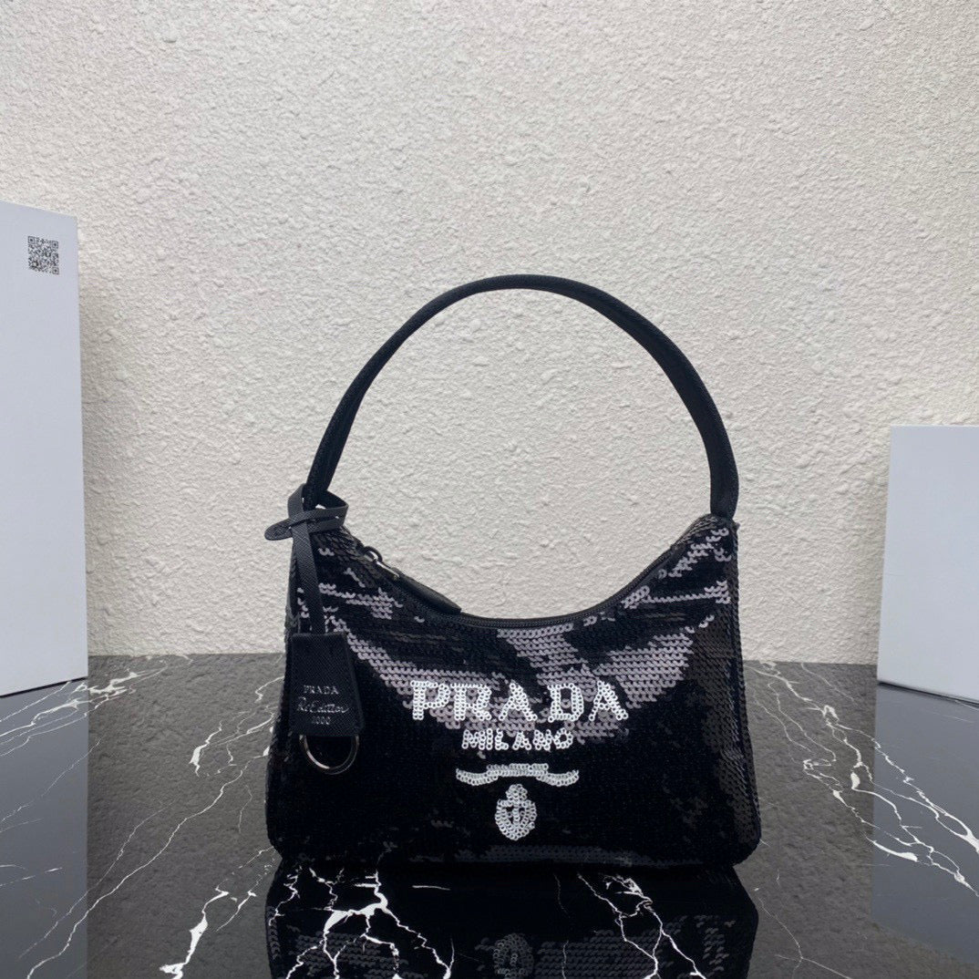 Prada 1NE515 Re-Edition 2000 sequined Re-Nylon mini-bag Black - Default Title - View 1