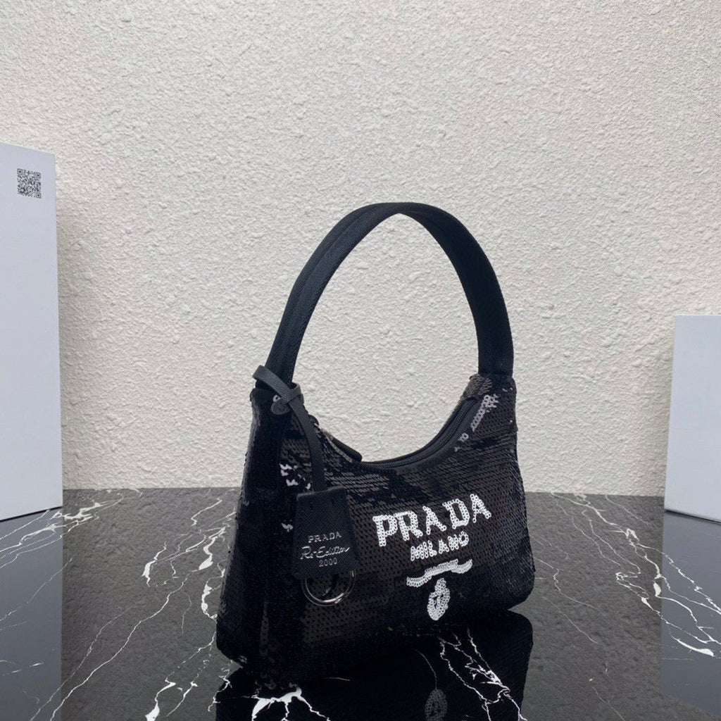 Prada 1NE515 Re-Edition 2000 sequined Re-Nylon mini-bag Black