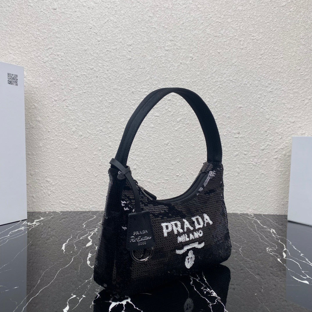 Prada 1NE515 Re-Edition 2000 sequined Re-Nylon mini-bag Black - Default Title - View 3