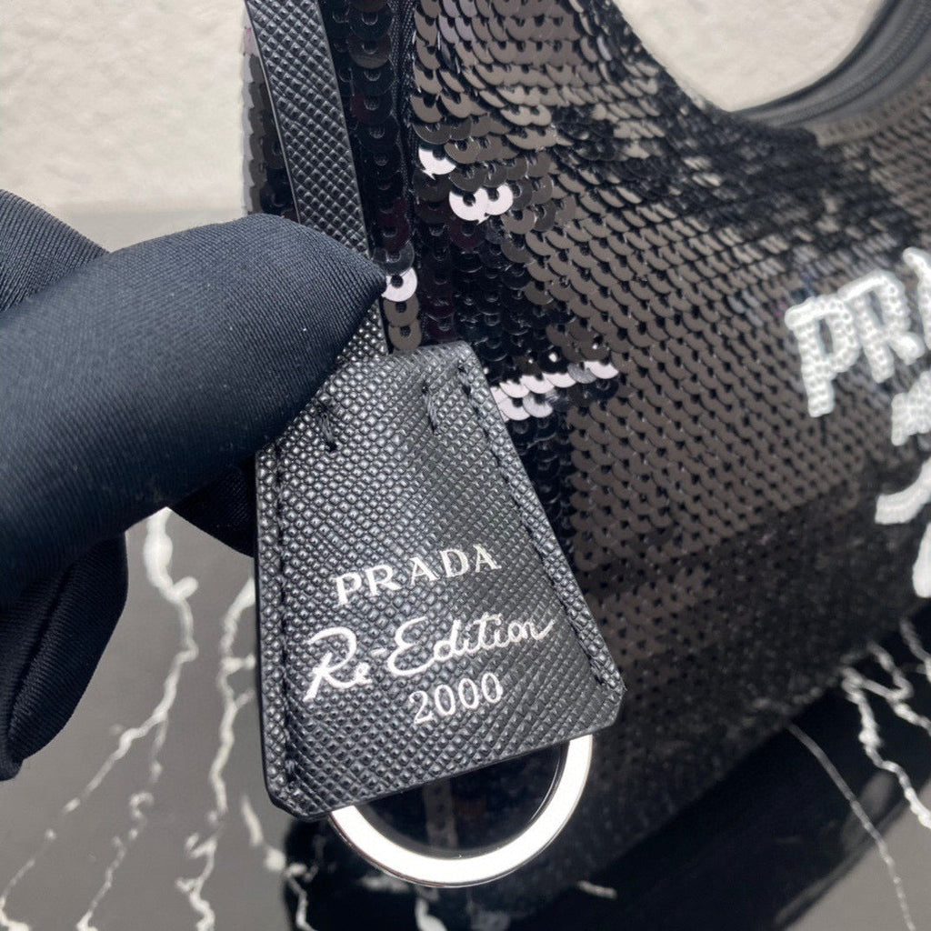 Prada 1NE515 Re-Edition 2000 sequined Re-Nylon mini-bag Black