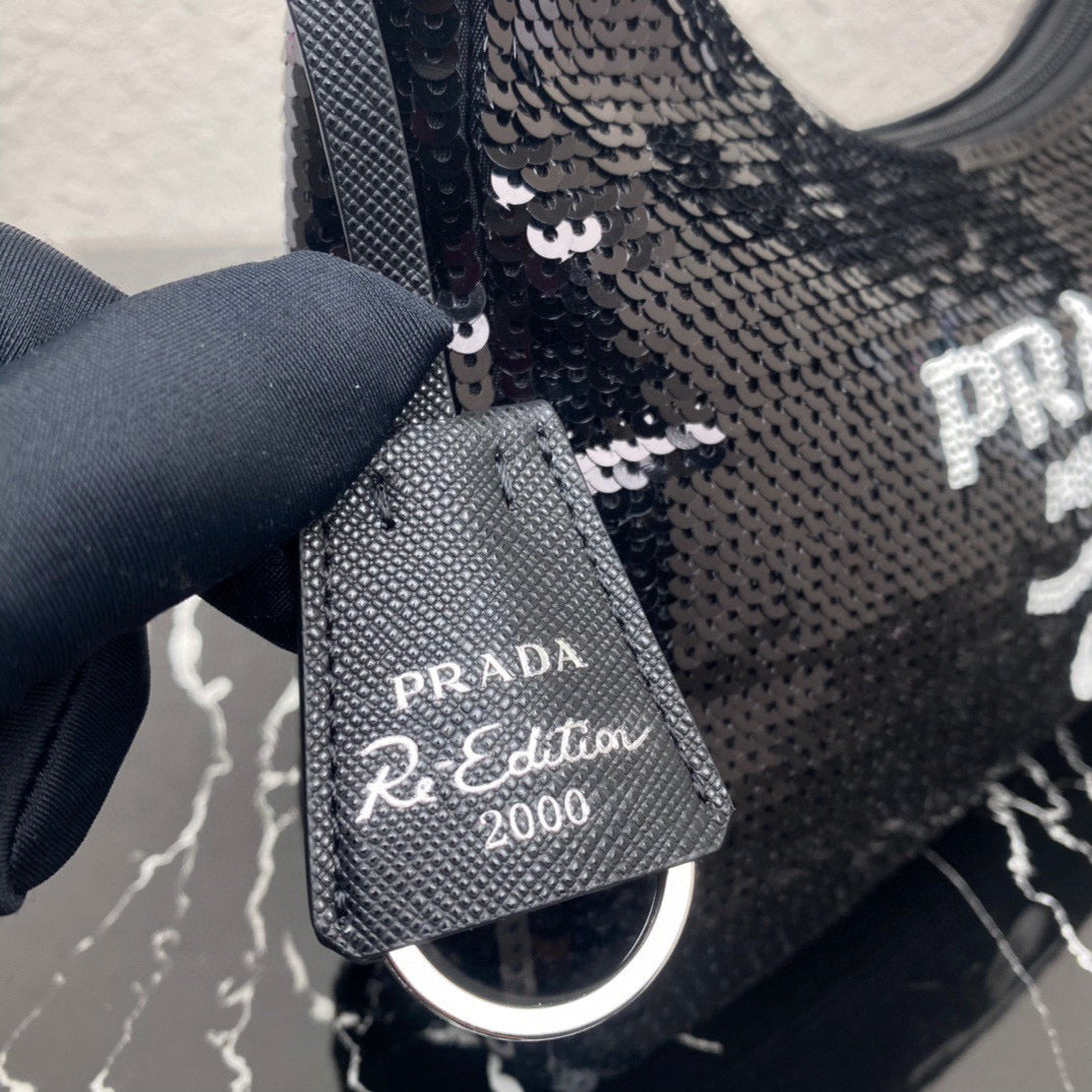 Prada 1NE515 Re-Edition 2000 sequined Re-Nylon mini-bag Black - Default Title - View 6
