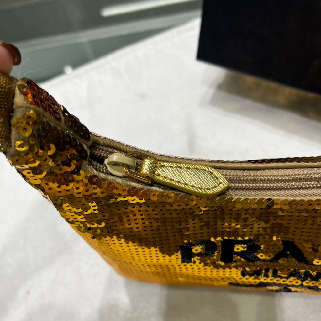Prada 1NE515 Re-Edition 2000 sequined Re-Nylon mini-bag Gold