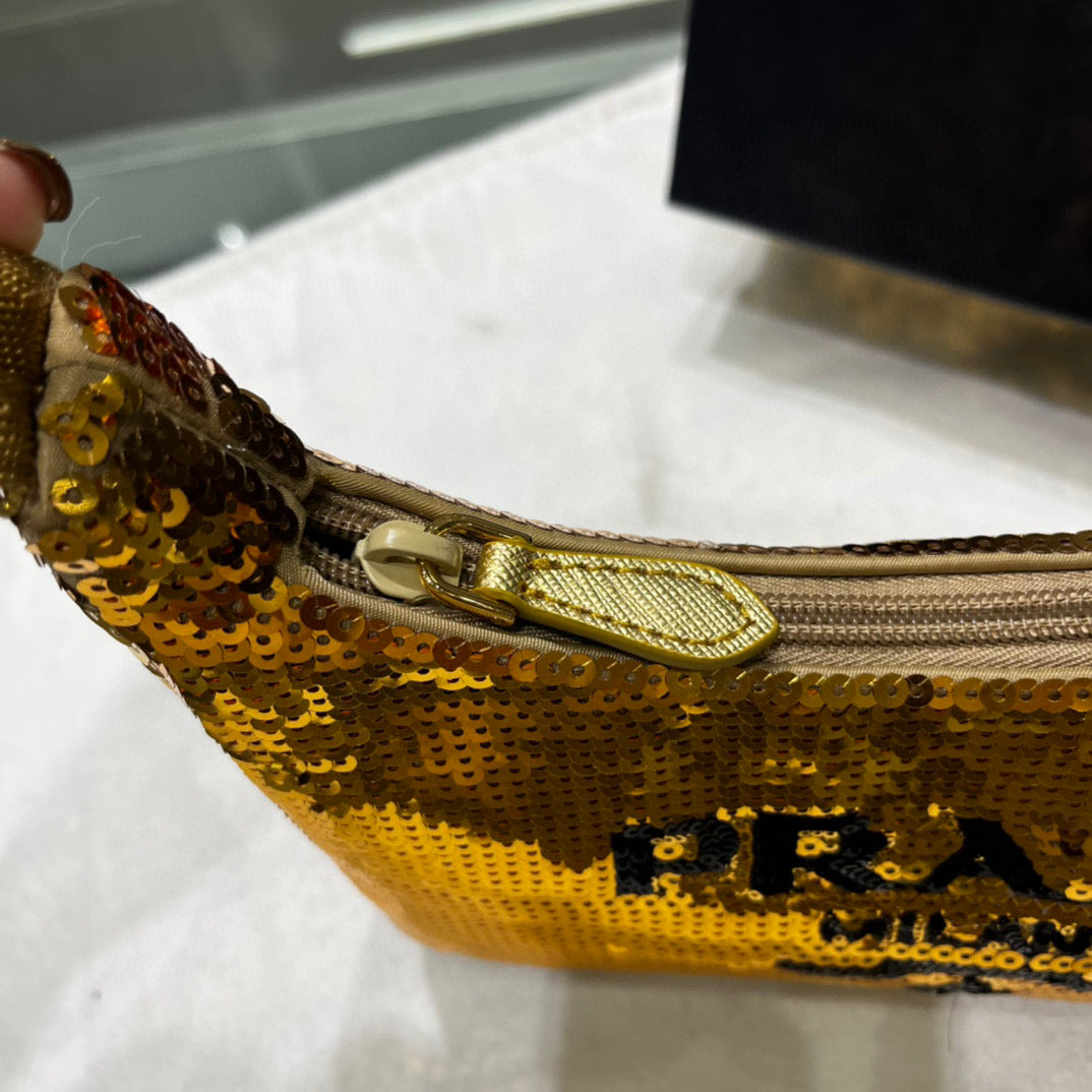 Prada 1NE515 Re-Edition 2000 sequined Re-Nylon mini-bag Gold