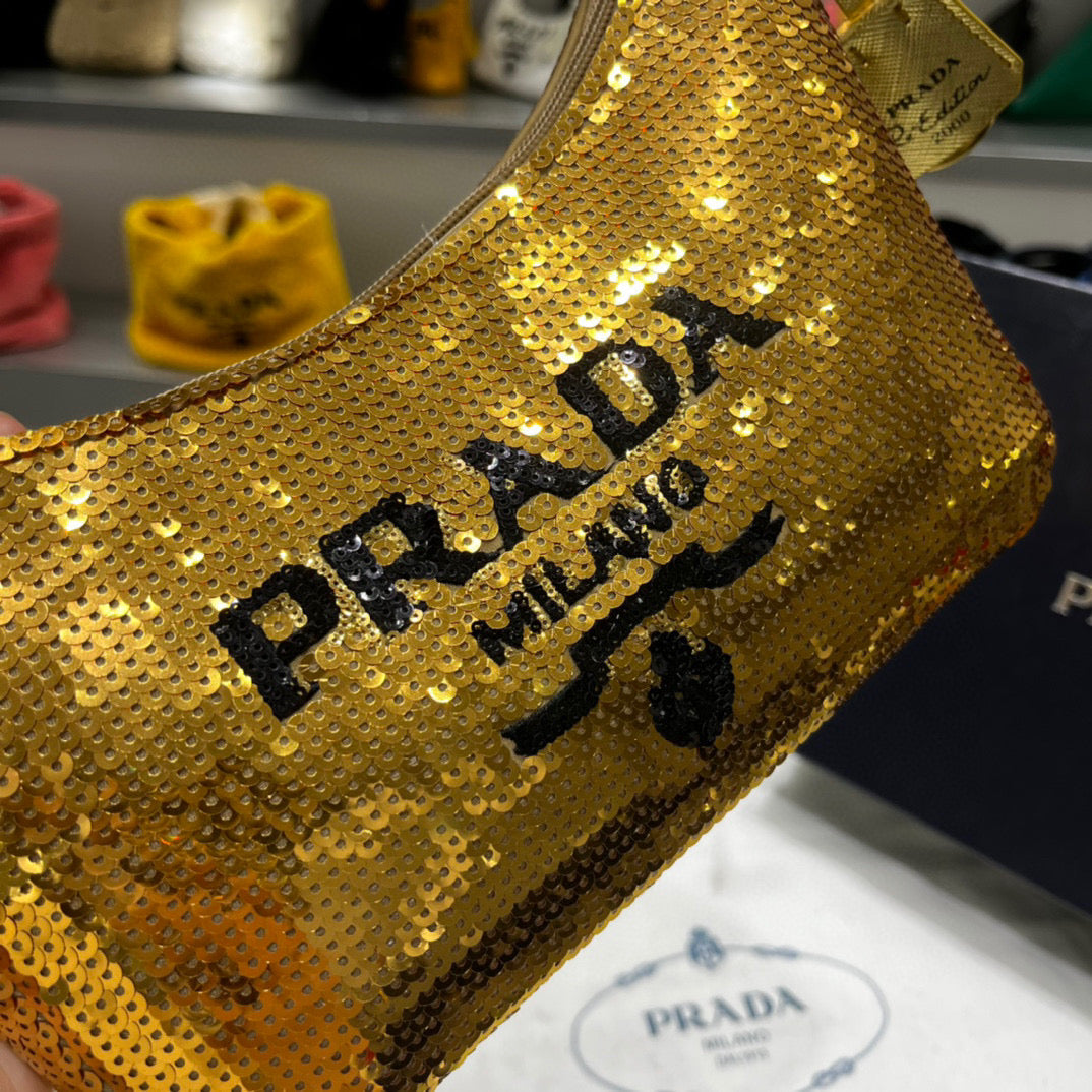 Prada 1NE515 Re-Edition 2000 sequined Re-Nylon mini-bag Gold - Default Title - View 7
