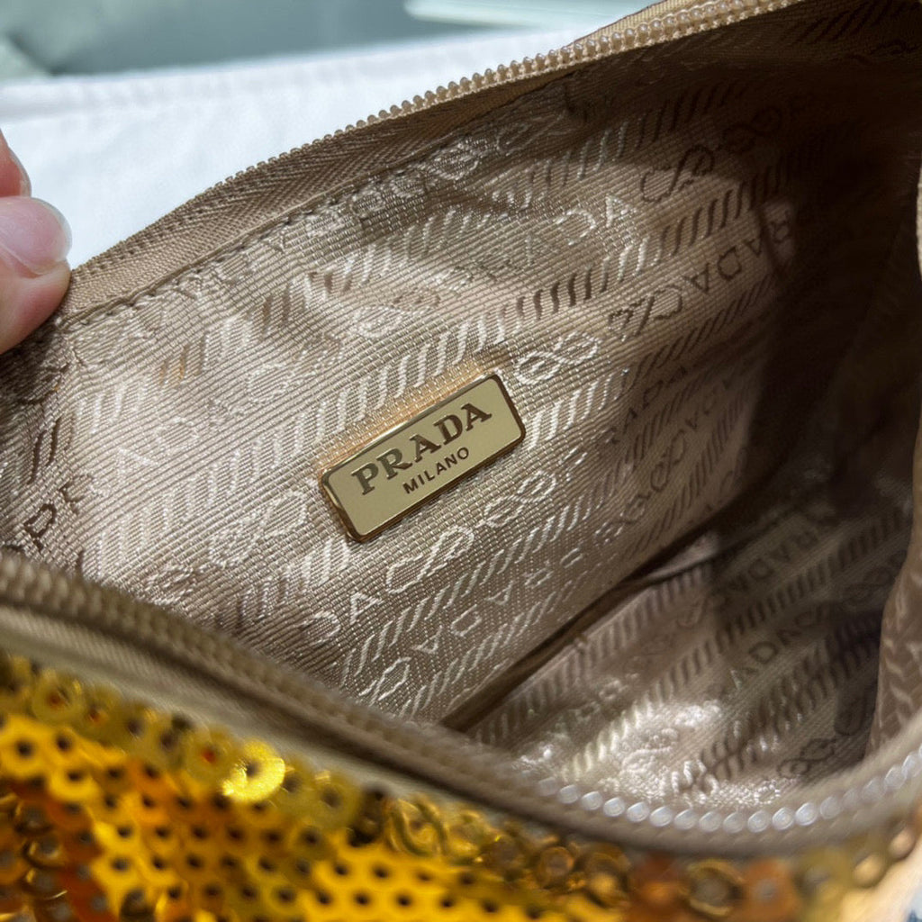 Prada 1NE515 Re-Edition 2000 sequined Re-Nylon mini-bag Gold