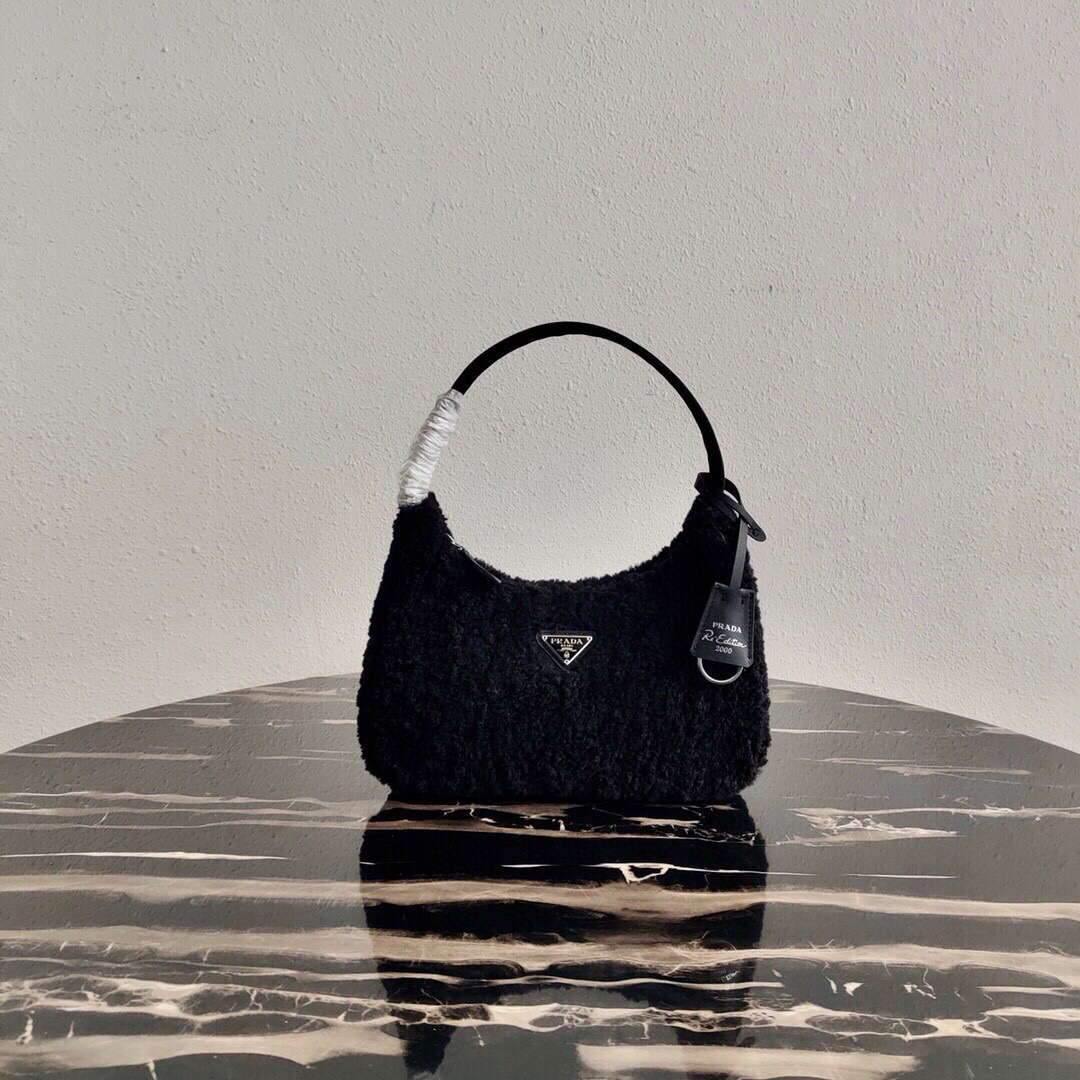 Prada 1NE515 Re Edition 2000  Shearling Mini Bag Black - luxibagsmall