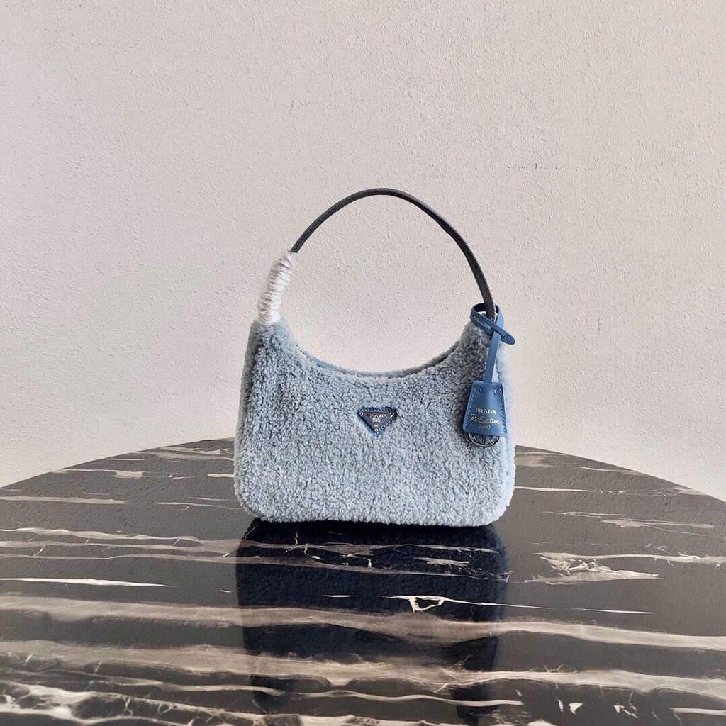 Prada 1NE515 Re Edition 2000  Shearling Mini Bag Blue - luxibagsmall