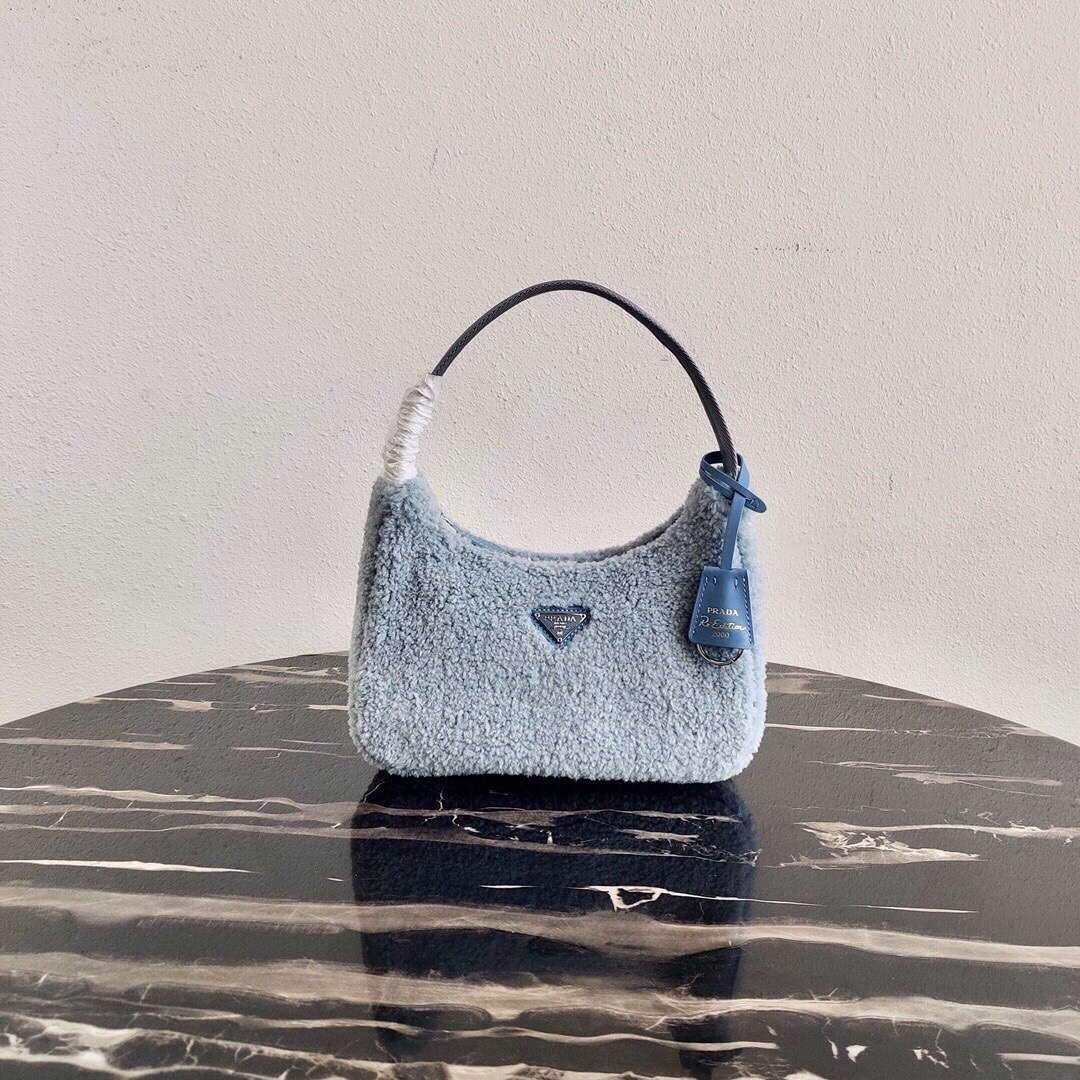 Prada 1NE515 Re Edition 2000  Shearling Mini Bag Blue - luxibagsmall