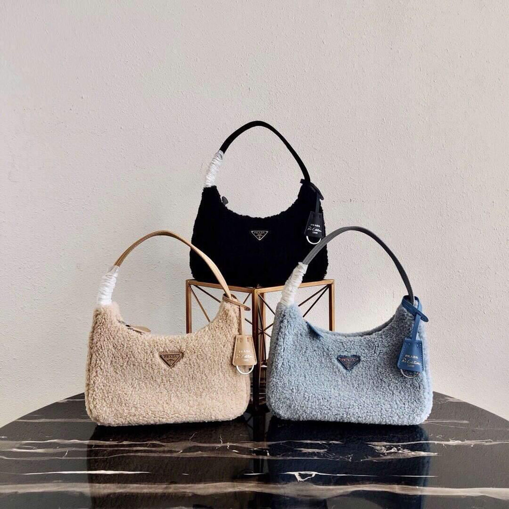 Prada 1NE515 Re Edition 2000  Shearling Mini Bag Blue - luxibagsmall