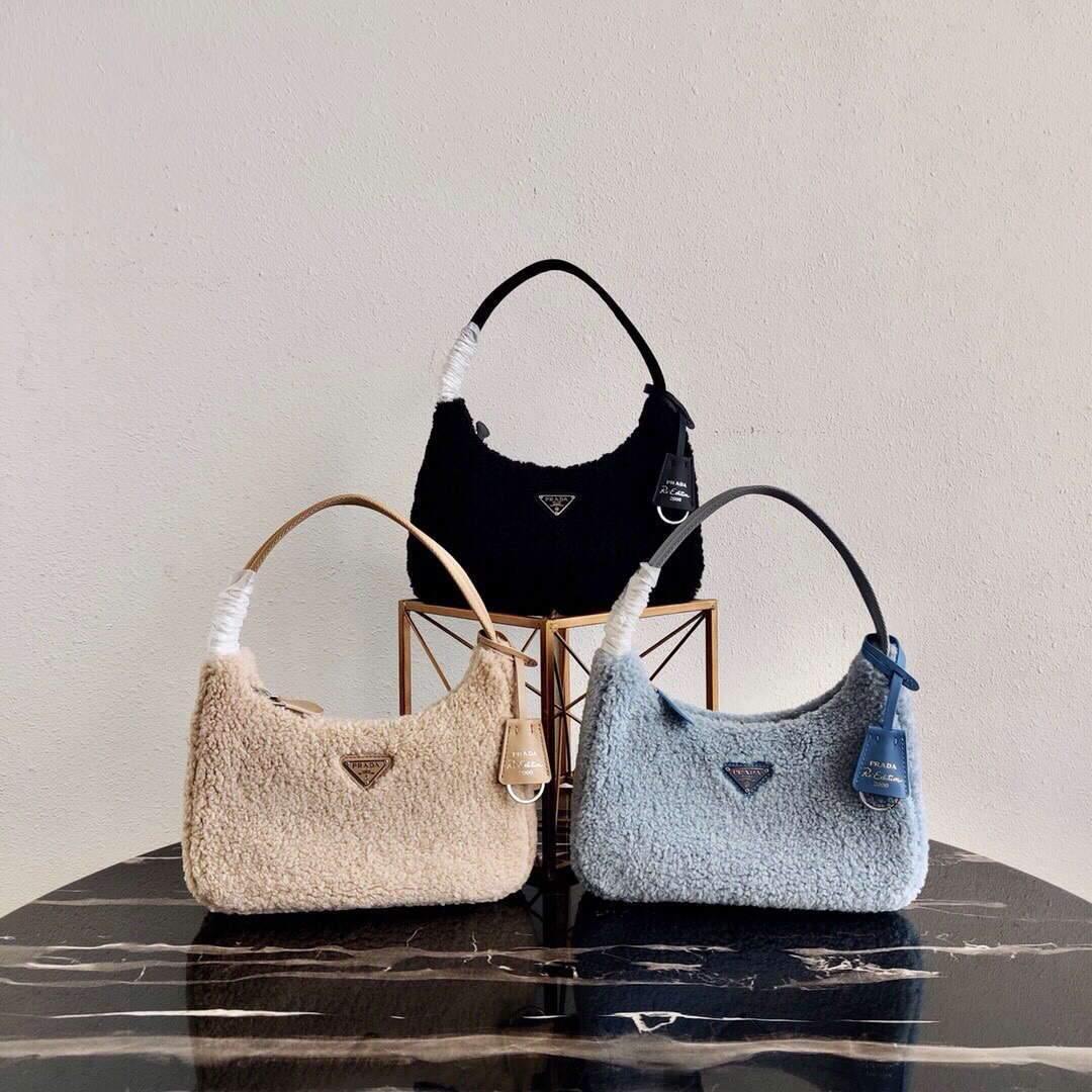 Prada 1NE515 Re Edition 2000  Shearling Mini Bag Blue - luxibagsmall