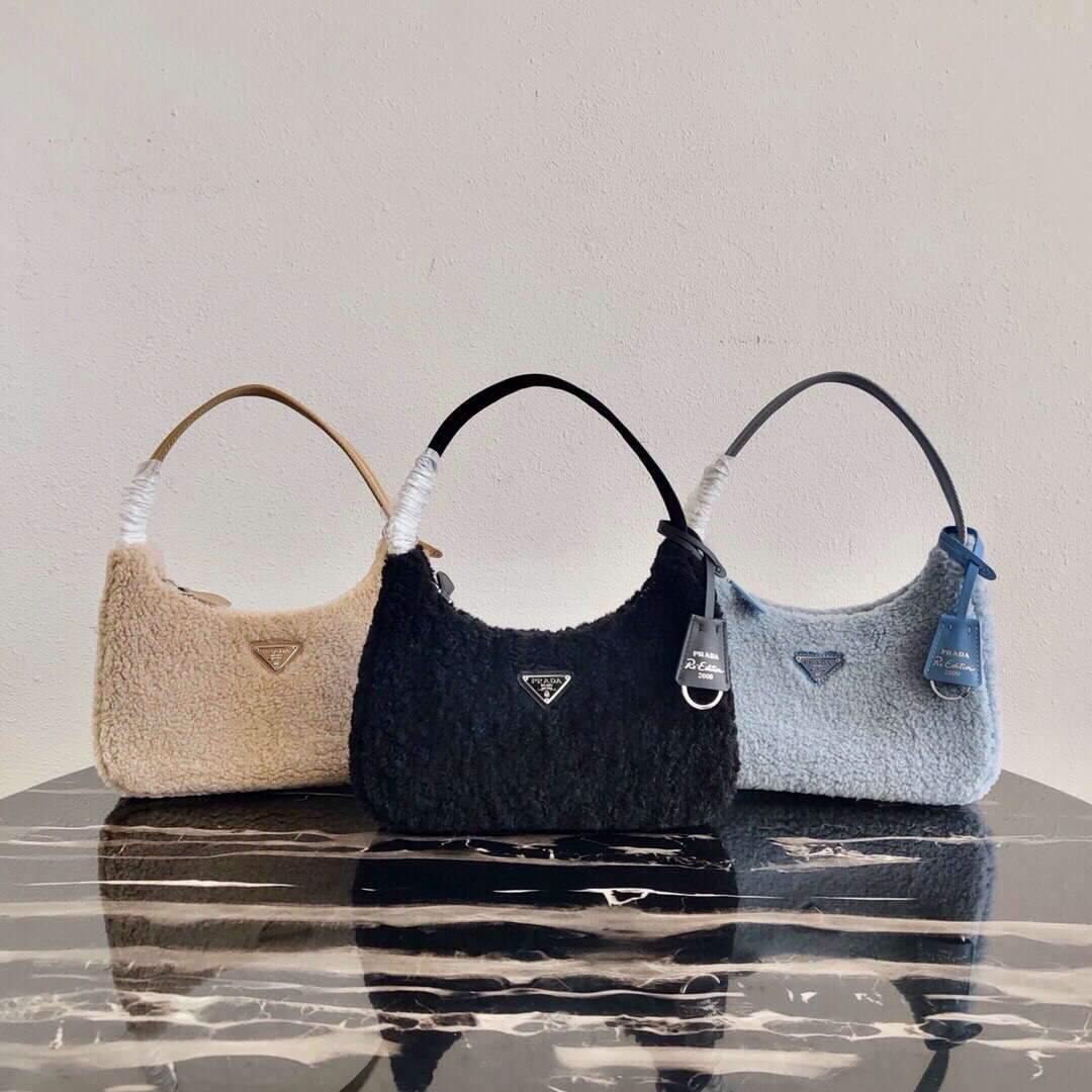 Prada 1NE515 Re Edition 2000  Shearling Mini Bag Blue - luxibagsmall