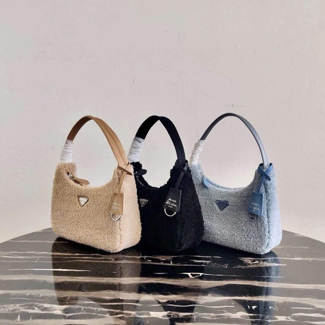 Prada 1NE515 Re Edition 2000  Shearling Mini Bag Blue - luxibagsmall