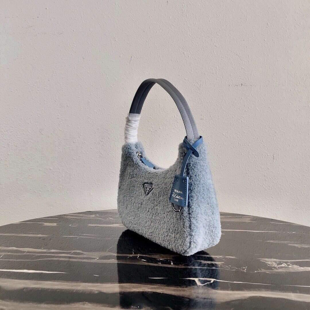 Prada 1NE515 Re Edition 2000  Shearling Mini Bag Blue - luxibagsmall
