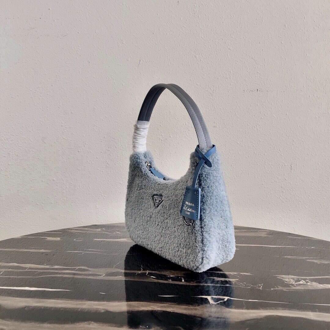 Prada 1NE515 Re Edition 2000  Shearling Mini Bag Blue - luxibagsmall
