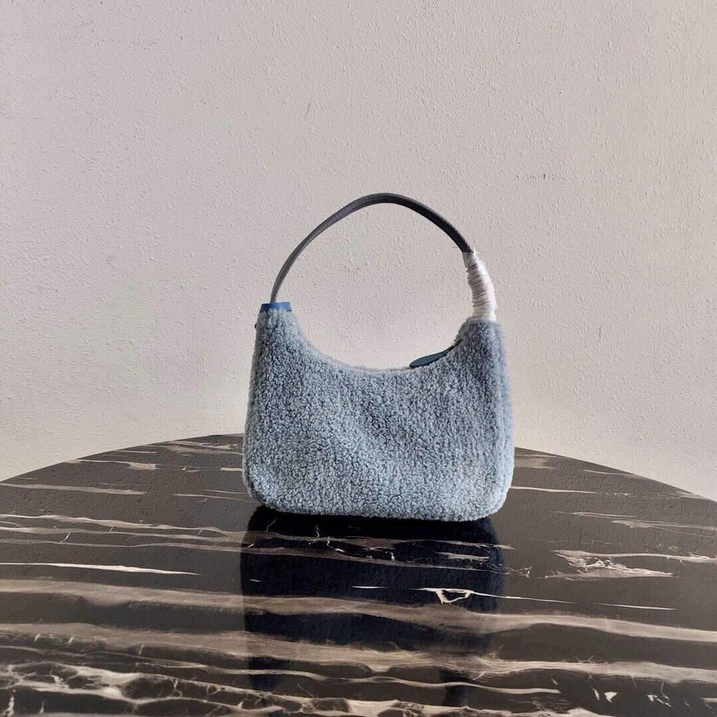Prada 1NE515 Re Edition 2000  Shearling Mini Bag Blue - luxibagsmall