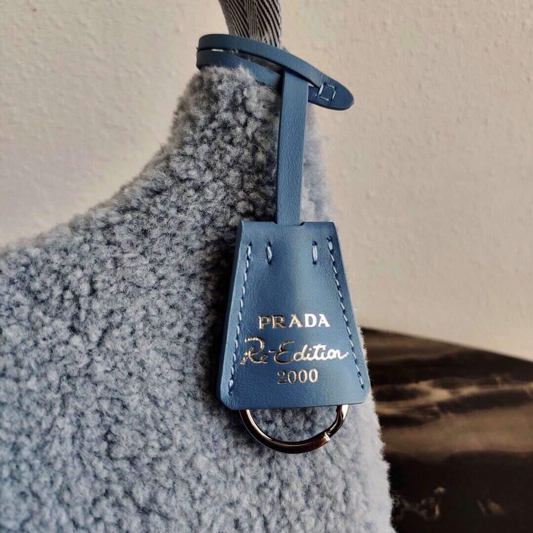 Prada 1NE515 Re Edition 2000  Shearling Mini Bag Blue - luxibagsmall