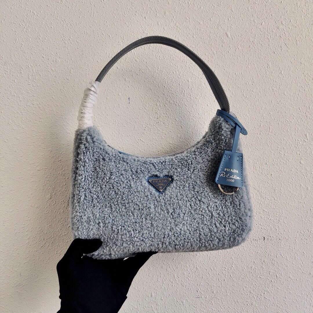 Prada 1NE515 Re Edition 2000  Shearling Mini Bag Blue - luxibagsmall