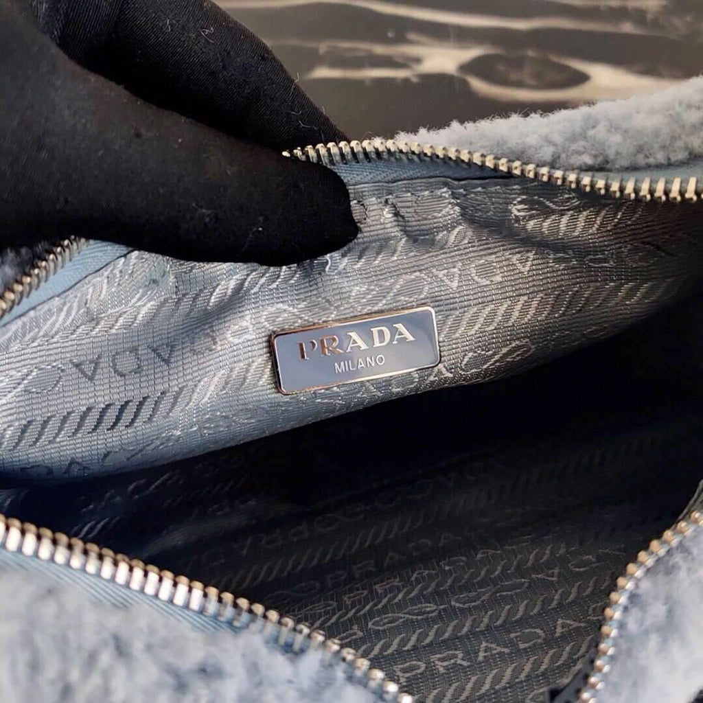 Prada 1NE515 Re Edition 2000  Shearling Mini Bag Blue - luxibagsmall