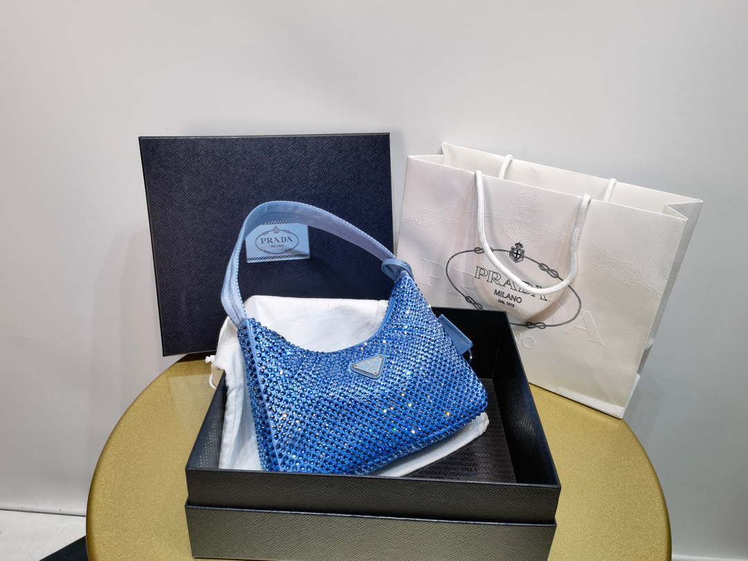 Prada 1NE515 Satin mini-bag with artificial crystals Blue - Default Title - View 1