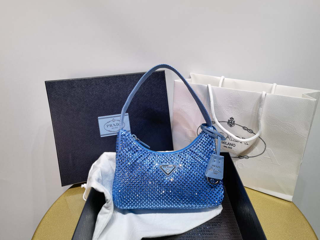 Prada 1NE515 Satin mini-bag with artificial crystals Blue