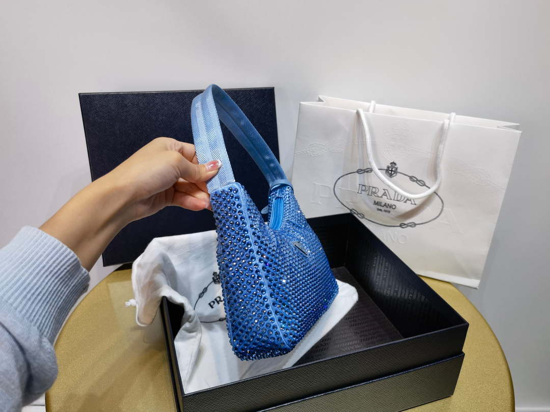 Prada 1NE515 Satin mini-bag with artificial crystals Blue - Default Title - View 3