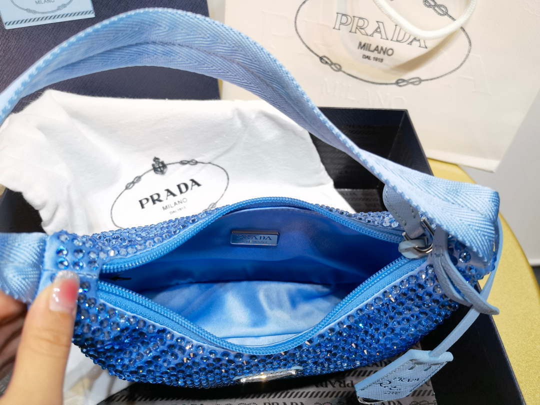 Prada 1NE515 Satin mini-bag with artificial crystals Blue - Default Title - View 8