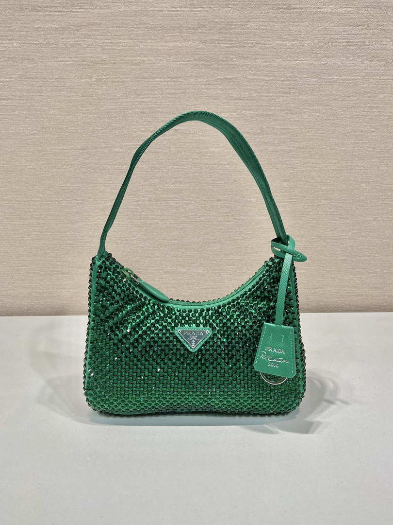 Prada 1NE515 Satin mini-bag with artificial crystals Jade green - Default Title - View 1
