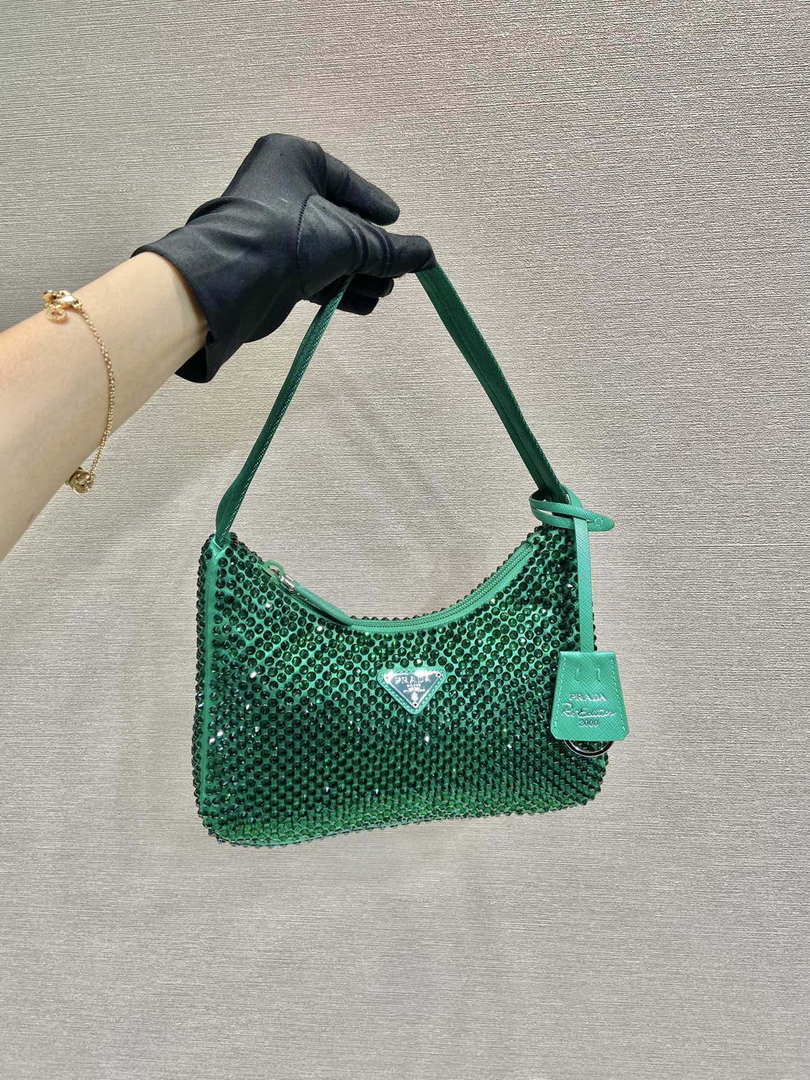 Prada 1NE515 Satin mini-bag with artificial crystals Jade green - Default Title - View 2