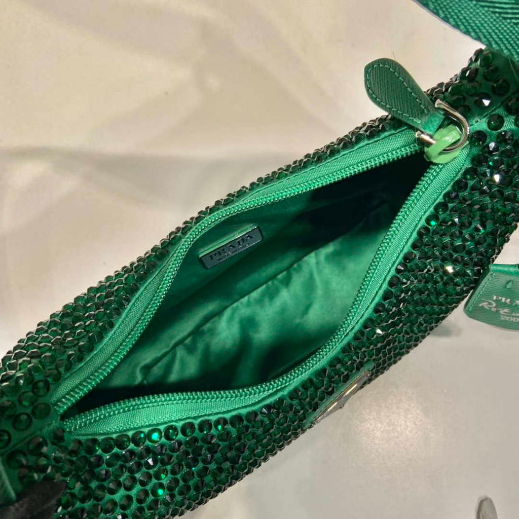 Prada 1NE515 Satin mini-bag with artificial crystals Jade green