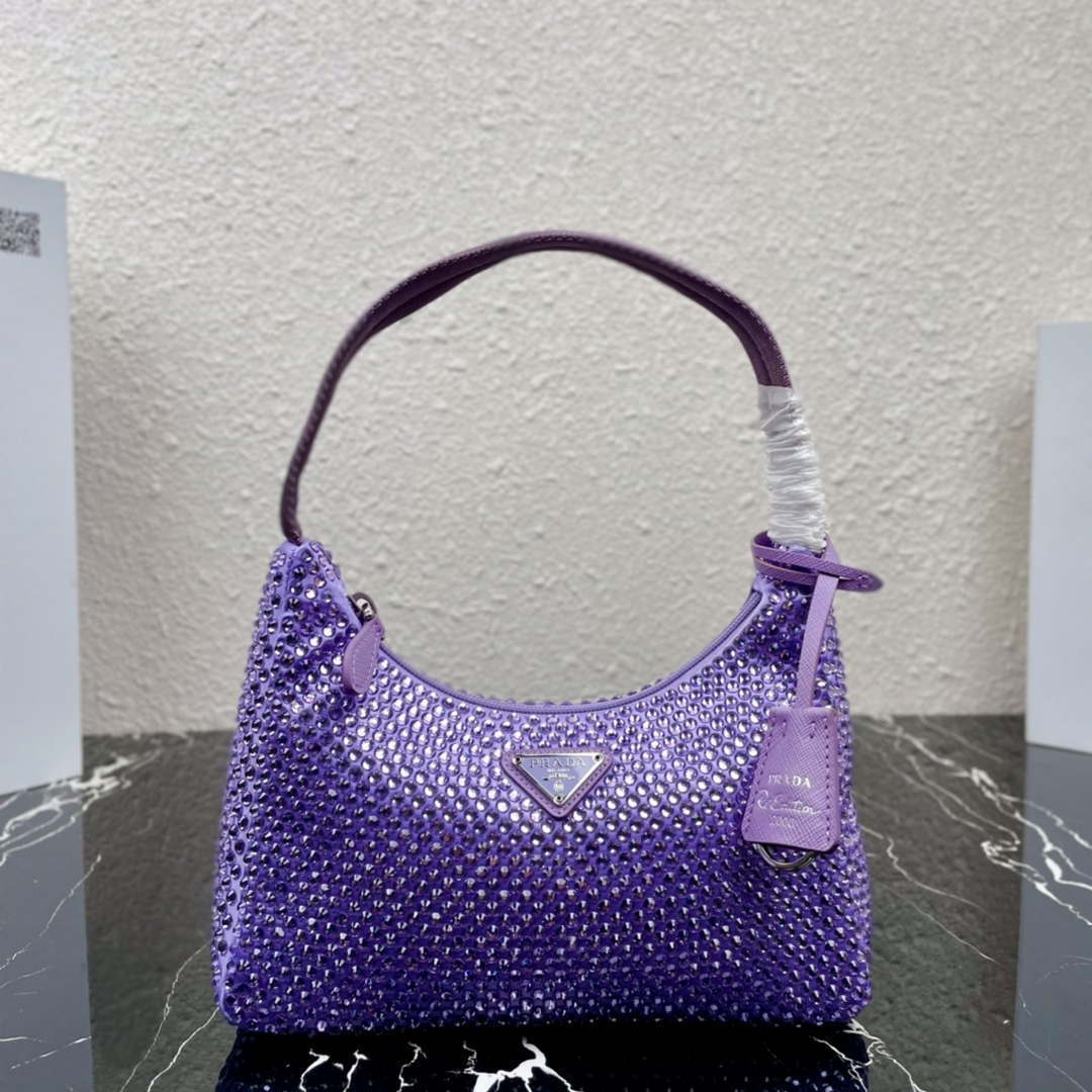 Prada 1NE515 Satin mini-bag with artificial crystals Purple - Default Title - View 1