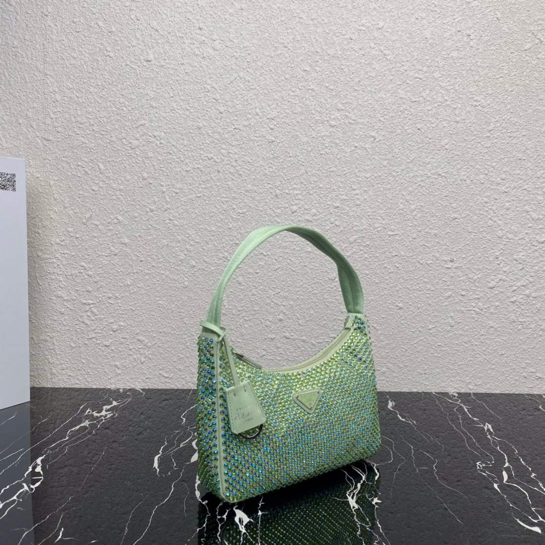 Prada 1NE515 Satin mini-bag with artificial crystals Green - Default Title - View 3