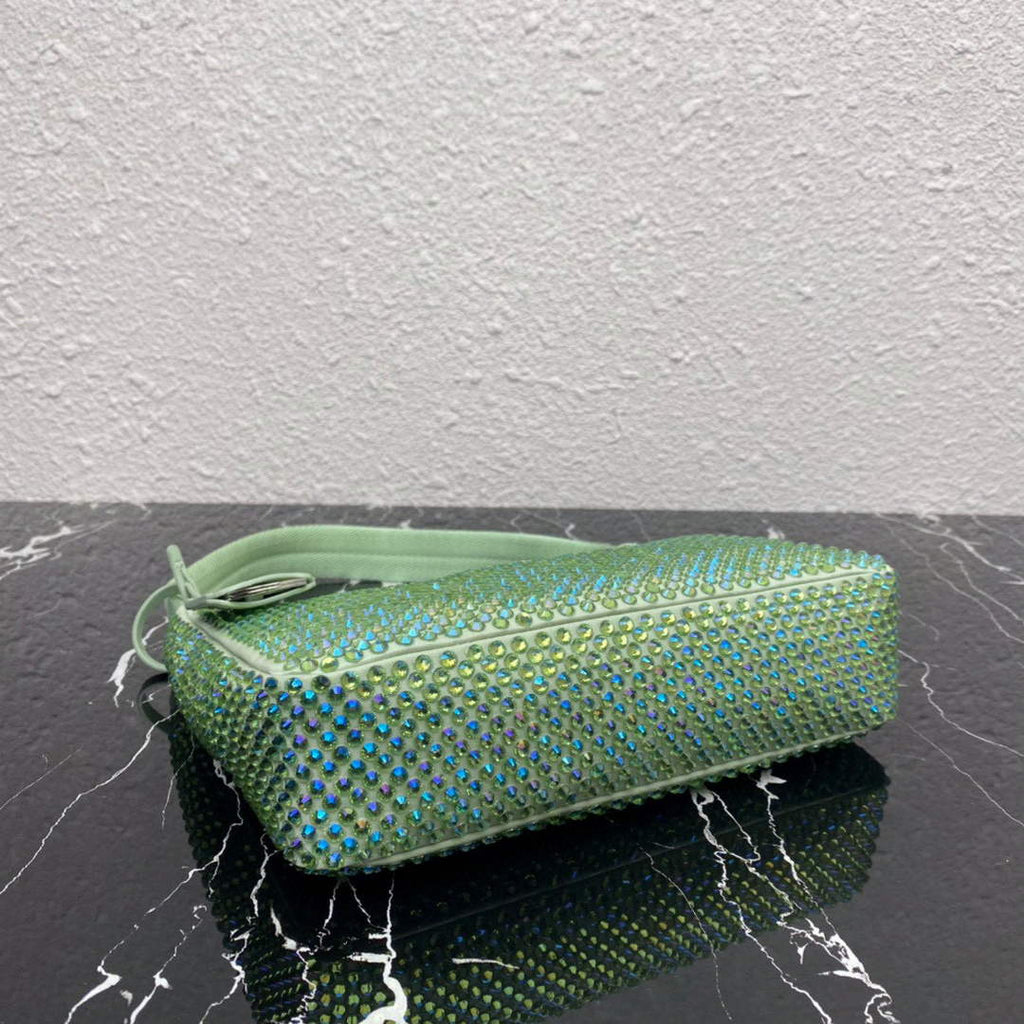 Prada 1NE515 Satin mini-bag with artificial crystals Green