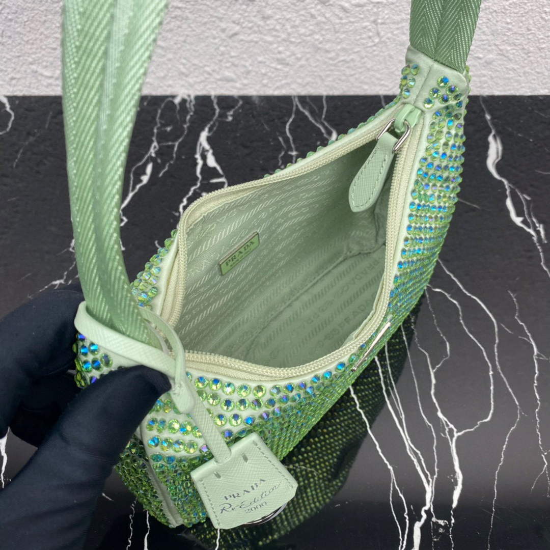Prada 1NE515 Satin mini-bag with artificial crystals Green - Default Title - View 8