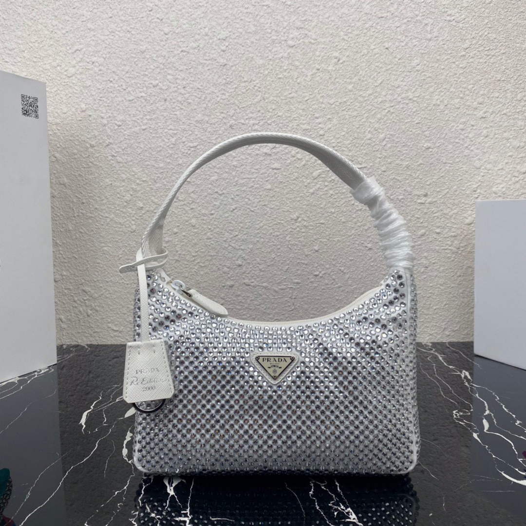 Prada 1NE515 Satin mini-bag with artificial crystals white - Default Title - View 1
