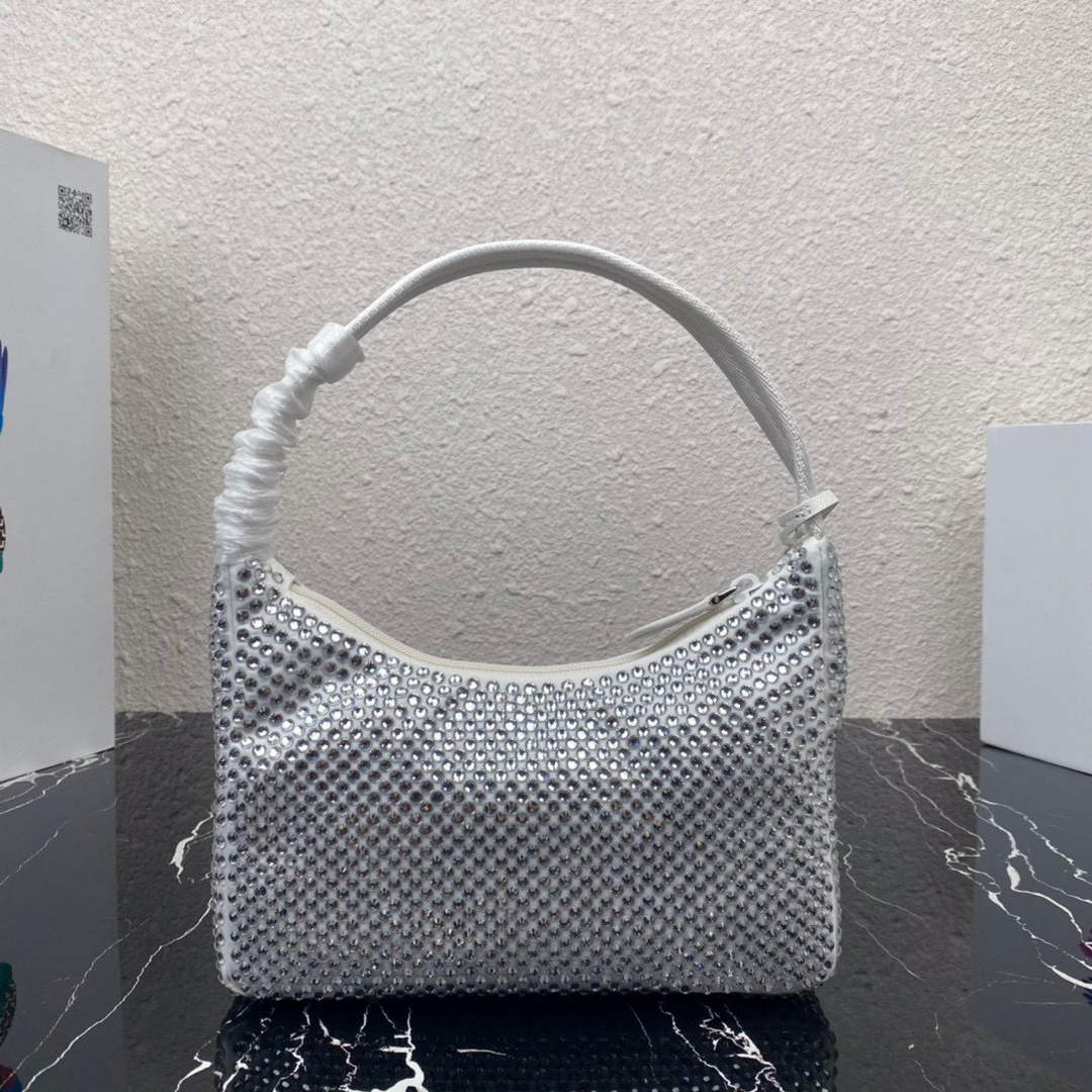 Prada 1NE515 Satin mini-bag with artificial crystals white - Default Title - View 2