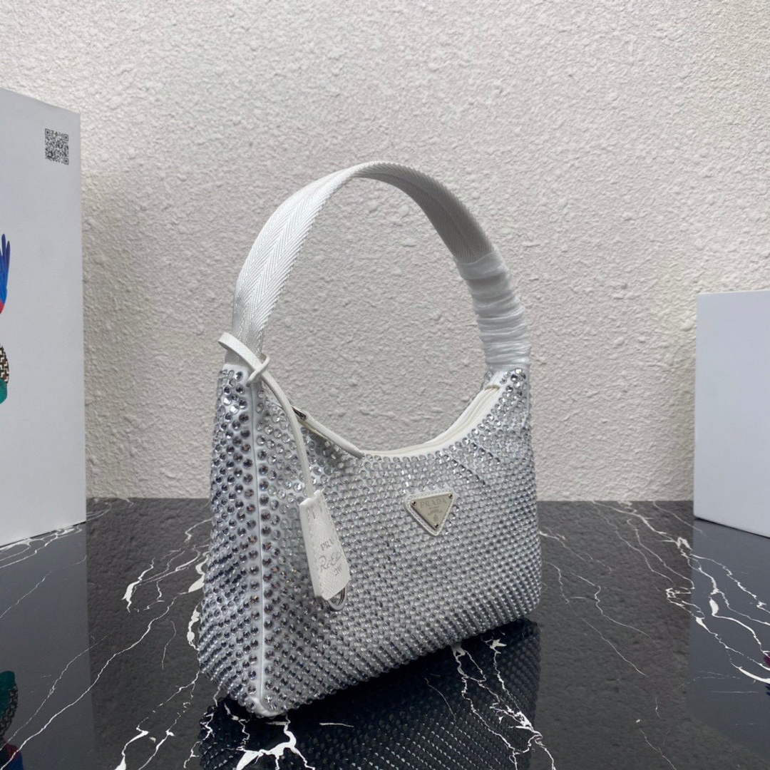 Prada 1NE515 Satin mini-bag with artificial crystals white - Default Title - View 3