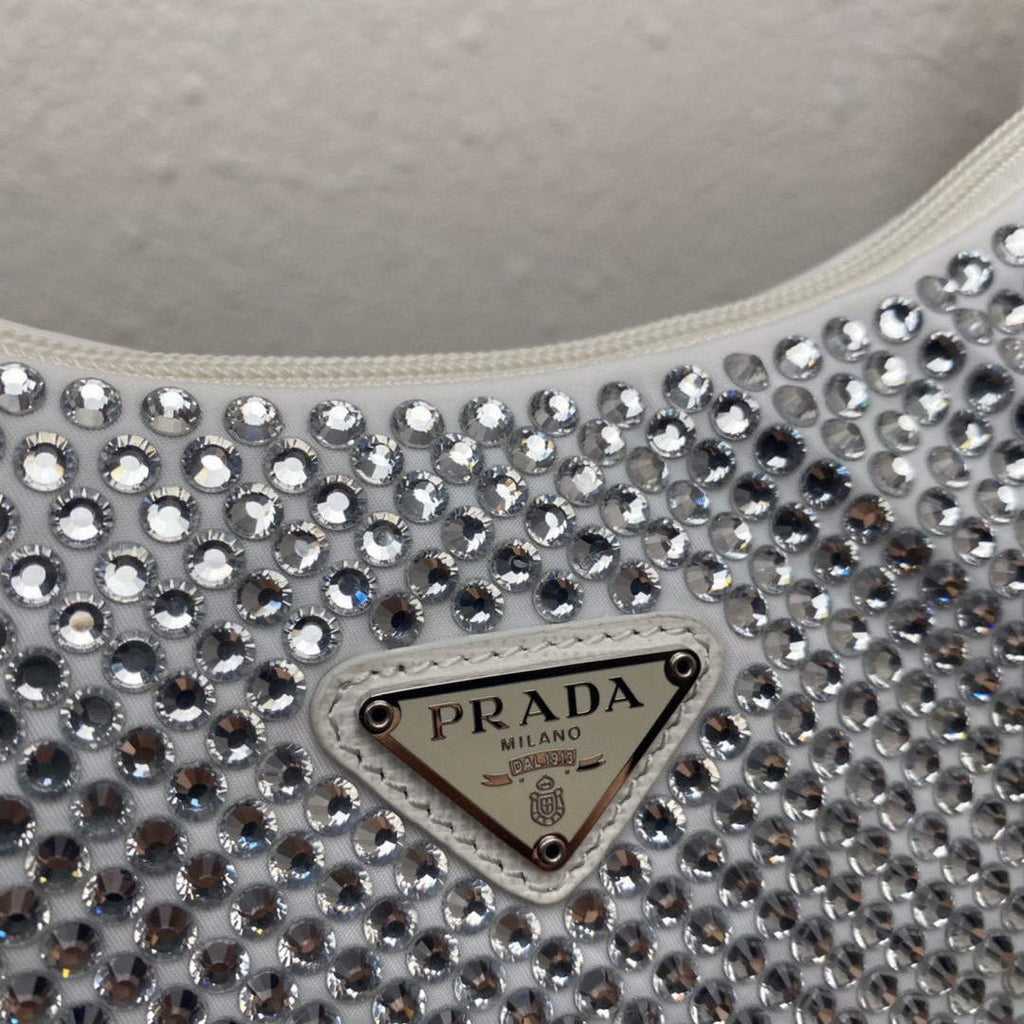 Prada 1NE515 Satin mini-bag with artificial crystals white