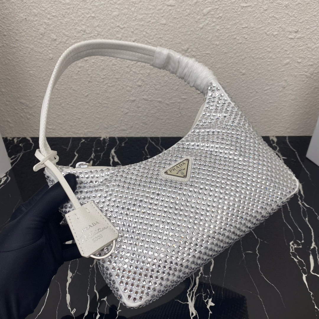 Prada 1NE515 Satin mini-bag with artificial crystals white