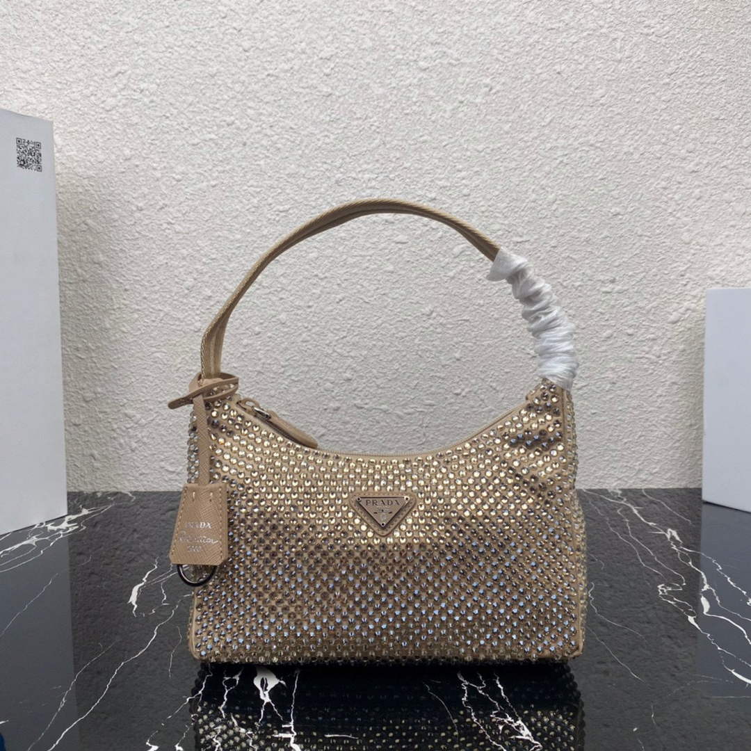 Prada 1NE515 Satin mini-bag with artificial crystals apricot