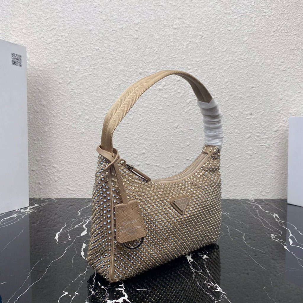 Prada 1NE515 Satin mini-bag with artificial crystals apricot