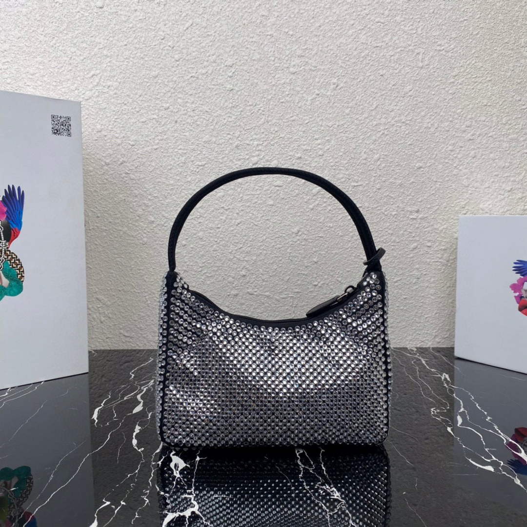 Prada 1NE515 Satin mini-bag with artificial crystals Black - Default Title - View 2