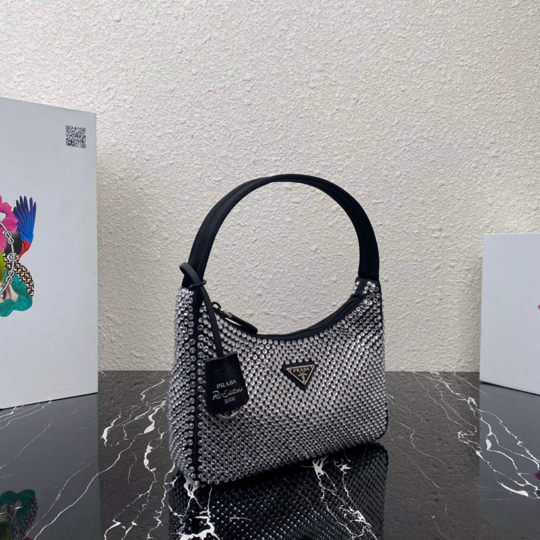 Prada 1NE515 Satin mini-bag with artificial crystals Black - Default Title - View 3