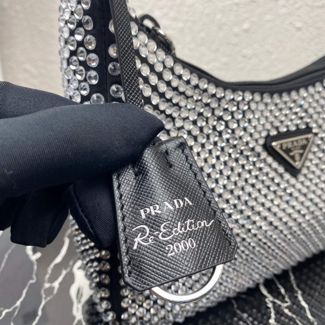 Prada 1NE515 Satin mini-bag with artificial crystals Black