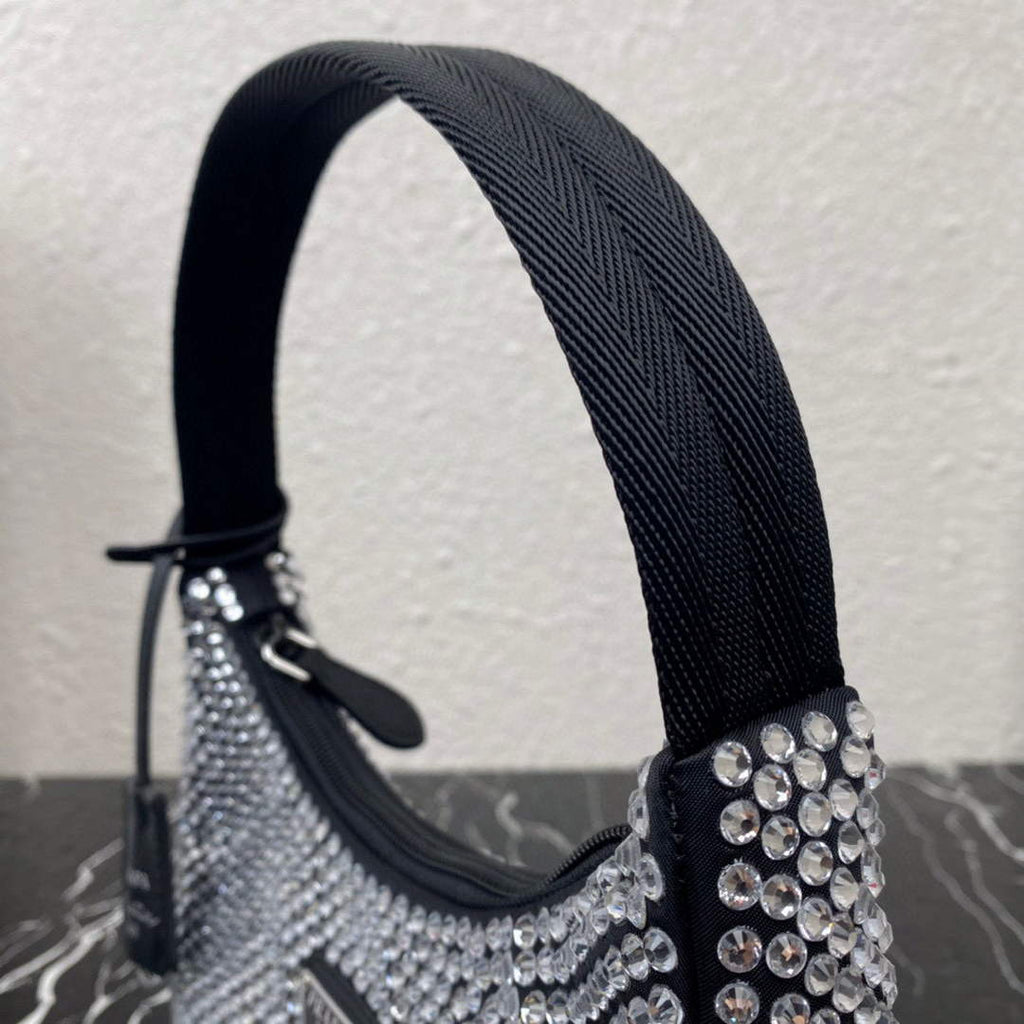 Prada 1NE515 Satin mini-bag with artificial crystals Black